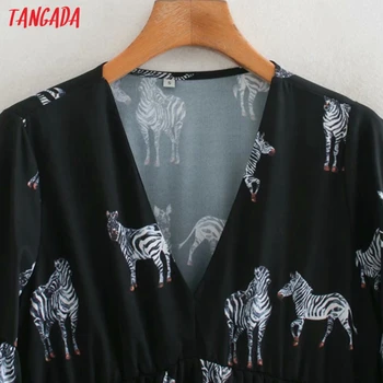 Tangada mados moterų gyvūnų spausdinti marškinėliai suknelė 2020 naują atvykimo ponios v kaklo midi suknelė vestidos XN32