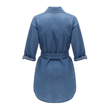 Mados Moteris Dress Blue Classic Plius Dydis Džinsinio Pasukite Žemyn Apykaklės Mygtukai Elegantiškas Marškinėliai Suknelė Su Diržo vestido de mujer#40