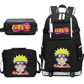 Naruto Anime Kuprinė Berniukams, Mergaitėms, Vaikams, Mokyklos Maišus Studentų Bookbag Vaikai Kelionių Bagpacks su Lunchbag+pen Maišelį Maišeliu Enfant