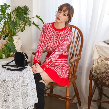 Nauja Rudens Mados kilimo ir tūpimo Tako Moterų ilgomis Rankovėmis Megztiniai Megztinis (puloveris) +Aukšto Juosmens Pledas Sijonas, Dviejų dalių Ponios Elegantiškas Sijonas Kostiumas