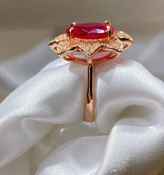 OEKDFN 925 Sterlingas Sidabro Žiedai Ovalo Supjaustyti Rubinas Sukūrė Akmuo, Vestuvių, Sužadėtuvių Vintage Rose Aukso Žiedas Fine Jewelry