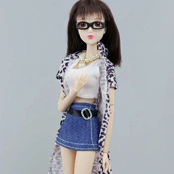 1set 1/6 Lėlės Priedai Barbie Lėlės Komplektus Drabužius Barbie Leopard Ilgas Kailis & Vest & Sijonas, Batai Karoliai Akiniai