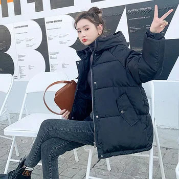 Moterų Mados Žiemos Gobtuvu Puffer Jacket Moteriška Korėjos Prarasti Ilgomis Rankovėmis Kailis Kietas Harajuku Šiltas Negabaritinių Parkas