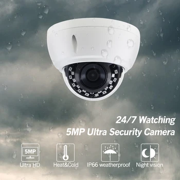 4CH VAIZDO stebėjimo Sistema 2VNT Ultra 5MP Dome Saugumo POE Kamera IK10 su Hikvision 4POE NVR DS-7604NI-K1/4P 