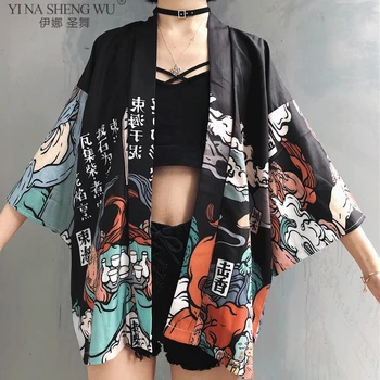Japonų Stiliaus Bangos Samurajus Kimono Streetwear Vyrų, Moterų Megztinis Japonija Harajuku Anime Skraiste Tradicinių Drabužių 2020 M. Vasarą