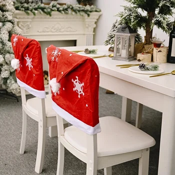 3 Vnt Kalėdų Senelio Skrybėlė Kėdė Padengti Namų Valgomojo Snaigė Raudona Kalėdų Dekoracijos