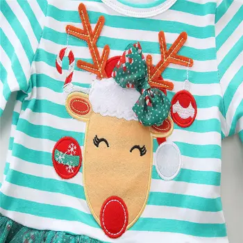 1-7Y Bamblys Vaikas Kūdikių Mergaičių šiaurės Elnių Kalėdų Saldainiai Modelio Suknelę ilgomis Rankovėmis Dryžuotas Elnias Spausdinti Nėrinių Kratinys Tutu Suknelė