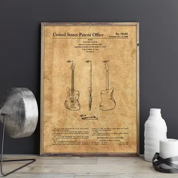 Jazzmaster Gitara Patentų,Fender Gitara plakatas, kambario sienų dekoras,vintažinės spausdinimo,blueprint,Muzikantas, dovanų idėjos, muzika, Dekoracijos