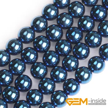 Mėlyna Metallic Dengtos Apvalios Atspindys Magnetinio Hematitas Karoliukai Papuošalai Priėmimo Kryptis 15