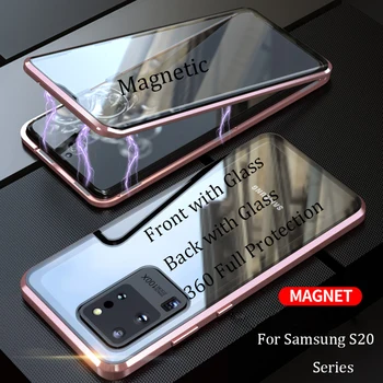 Samsung Galaxy S20 Ultra Atveju 360 Priekiniai+Atgal dvipusis Grūdintas Stiklas Case for Samsung S20 Plius Magnetinės Metalo Padengti S20+