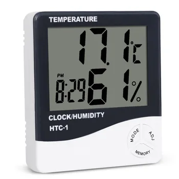 HTC-1LCD Elektroninis Temperatūros Drėgmės Matuoklis Skaitmeninis Termometras su Drėgmėmačiu Oras Stotis Žadintuvas