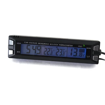 KARŠTO 3 in 1 Automobilis Skaitmeninis Auto Termometras Voltmeter Laikrodis Volt Temperatūros Monitorius, 12V Lauko vidaus LED Oranžinė/Mėlyna Apšvietimas