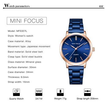 MINI DĖMESIO Moterų Mados Prekės ženklo Laikrodžiai Prabanga Atsitiktinis Ponios Laikrodis atsparus Vandeniui Nerūdijančio Plieno Reloj Mujer Montre Femme Mėlyna