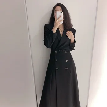 Elegantiškas-line prarasti suknelė moterų suknelės, derliaus moteris ilgomis rankovėmis 2020 m. šalies rudenį, žiemą korėjos stiliaus