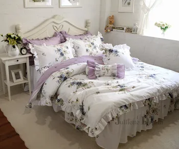 Karšto Violetinė gėlių Spausdinti patalynės komplektas Sodų pynimas antklode padengti nustatyti paklode lova, drabužių karalius dydžio patalynės komplektas lova šalikas