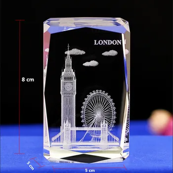 3D Lazeriu Graviruotas Kubo Krištolo, Londono Modelis Prespapjė Tower Bridge Akių Big Ben Figūrėlės Feng Shui Suvenyrai, Kolekcines
