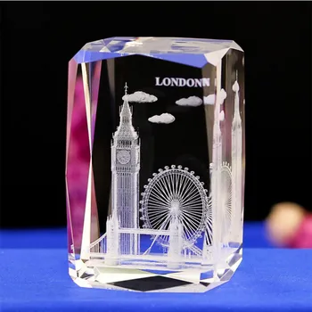 3D Lazeriu Graviruotas Kubo Krištolo, Londono Modelis Prespapjė Tower Bridge Akių Big Ben Figūrėlės Feng Shui Suvenyrai, Kolekcines