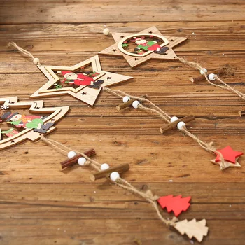 1PCS Star Spausdinti Medinis Pakabas, Papuošalai Kalėdų Medžio Ornamentas 