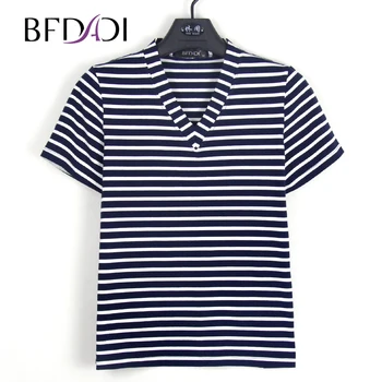 BFDADI 2020 Naujas Dryžuotas Marškinėliai Atsitiktinis trumpomis Rankovėmis V-Kaklo, Laisvi Marškinėliai Moterims Merginos Plius dydis Z-1802