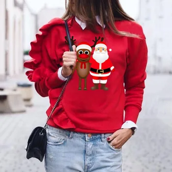 2020 m., Nauja Rudens žiemos Europos ir Amerikos moterų vientisos spalvos apvalios kaklo, pynimas susiuvimo vilna paminkštintas Santa print megztinis