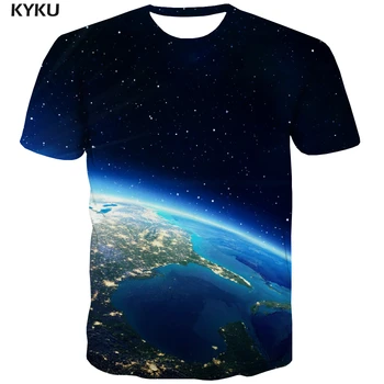 KYKU Galaxy marškinėliai Vyrams Žemės Anime Drabužius Vietos Shirt Spausdinti Visatos Tshirts Atsitiktinis Trumpas Rankovės vasaros Naują Streetwear O-Kaklo