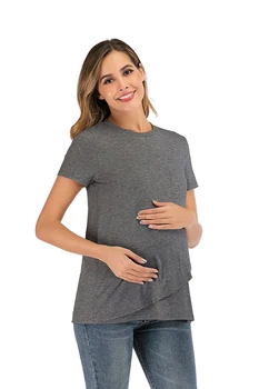 6088# Vasarą Motinystės Slaugos T-shirt Lacation Motinos Krūtimi Marškinėliai Drabužius Nėščioms Moterims žindymo Tees Viršūnės