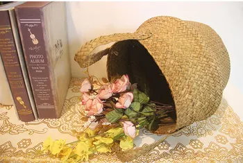 Šiaurės rankų darbo šiaudų gėlių krepšelis nešiojamų audiniai sulankstomas didelis pilvas krepšelį gėlių vazonas apdailos rotango krepšys Augalų Puodą