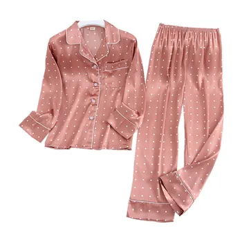 Naujos pižamos moterims pajama nustatyti sleepwear Ledo Šilko Tracksuit Atvartas Atsitiktinis ilgomis Rankovėmis Trouserswomens pižama