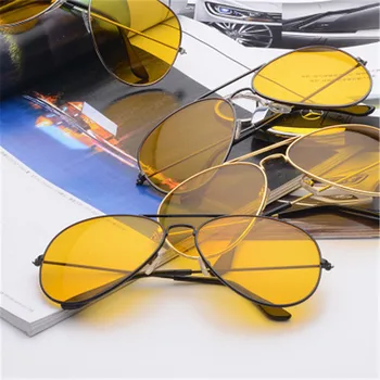 2019 mados vyriški akiniai nuo saulės klasikinis retro markės dizaino pilotas ponios UV400 akiniai metaliniais rėmais geltona naktį akiniai
