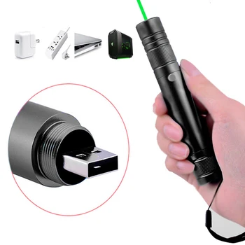 Lazerinis Žymeklis USB Įkrovimo lazer baterija Didelės Galios Šviesos Žalia Nešiojamų 5mW Galingas šviesos lazerio Pen Reguliuojamas Dėmesio