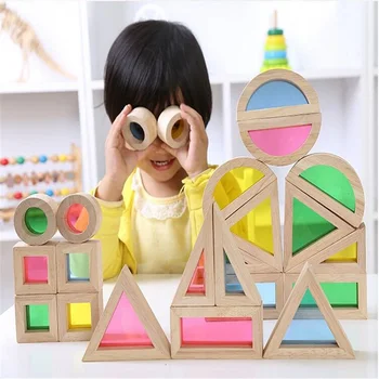 Vaikas Montessori Medinis Žaislas Vaivorykštė Kaupimas Blokai Spalvinga Mokymosi Švietimo Statybos Pastatas Žaislų Rinkinys Amžius 2+