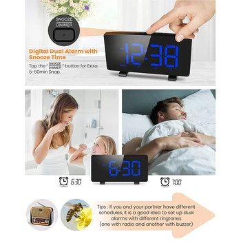 Skaitmeninis Laikrodis-Žadintuvas, ELEGIANT žadintuvai Miegamieji su FM Radijas,Dual Signalizacija,6.7 colių LED Sn,USB Krovimo,Auto