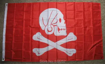 Kapitonas Kiekvieną Jolly Roger Raudona Piratų Vėliava 3x5 FT 150X90CM Reklama 100D Poliesteris Grommets, Nemokamas Pristatymas