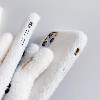 3D Matmenų Šiltas Ėriukų pliušinis audinys Telefono dėklas Skirtas iphone 11 Pro Max 7 8 plius Mielas Pliušinis Triušis Atveju iphone 12 X XR XS Max