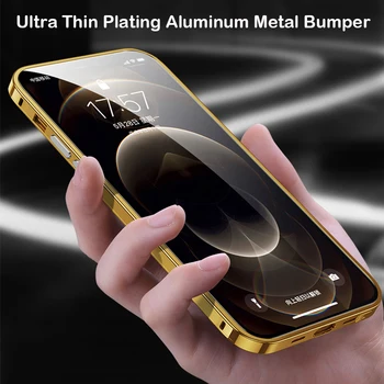 Atsparus smūgiams Metalo Bamperis Telefono dėklas Skirtas iPhone 12 Pro MAX 12 Mini Coque Prabanga Danga Aliuminio Rėmas Kameros Apsauginis Dangtelis