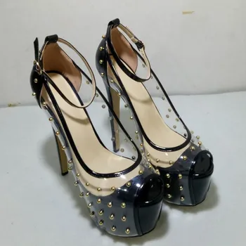 SHOFOO batai,Elegantiškas mados moterų batai , skaidrios PVC susiuvimo dažų, 16-18 cm-batelių, užsukti į e siurbliai.