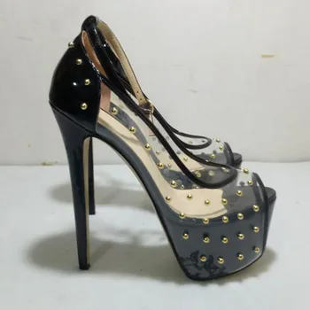 SHOFOO batai,Elegantiškas mados moterų batai , skaidrios PVC susiuvimo dažų, 16-18 cm-batelių, užsukti į e siurbliai.