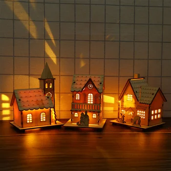 Žėrintis Nameliai Mediniai LED Namas, Apšviesta Salono Šalis Vestuvių Dekoravimo Kalėdų Medinis Namas P7Ding