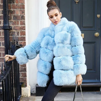 2020 M. Naujas Nekilnojamojo Lapės Kailio Paltai Moterims Žiemos Mados Originali Blue Fox Kailiniai Švarkai Stovėti Apykaklės Natūralių Kailių Paltai Šiltas Outwear