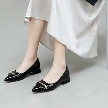Krazing puodą didelio dydžio, natūralios odos batai metalo papuošalai paslysti ant pažymėjo tne med kulniukai pavasario mados moterų kietas siurbliai L06