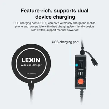 Lexin Motociklo Namas 10W Belaidžio Greitas Įkrovimas su USB Įkroviklio RAM Laikiklis X-Grip su USB IP67 atsparumo vandeniui