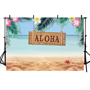 Havajai Šalis Fone Luau Vasarą Temą Fotografijos Fone Atogrąžų Lapų Paplūdimio Rožinė Gėlė 