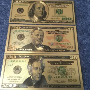 Aukso Folija USD Popieriniai Pinigai Amerikos Banknotus MUMS 1 to100 Doleris Pasaulio Pinigus Amatų Golden Banko Pažymi, Suvenyrai Kolektorius Dovana