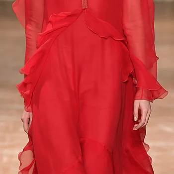 Rudens Mados kilimo ir tūpimo Tako Dizainerių Suknelė 2020 M. Moteris Elegantiškas Nėrinių V-kaklo, ilgomis Rankovėmis Raukiniai, Plisuotos Ilgą Šifono Suknelę