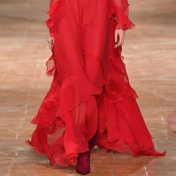 Rudens Mados kilimo ir tūpimo Tako Dizainerių Suknelė 2020 M. Moteris Elegantiškas Nėrinių V-kaklo, ilgomis Rankovėmis Raukiniai, Plisuotos Ilgą Šifono Suknelę