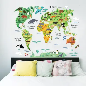 Spalvinga gyvūnų pasaulio žemėlapyje sienų lipdukai kambarį namo apdaila pvc lipdukas jam prilygintą išsilavinimą meno 
