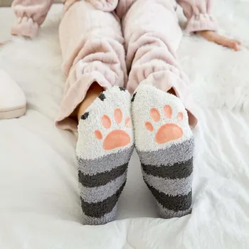 Naujas lady mielas apytikslė moterų koralų aksomo neslidus pilstymo katės letena suaugusiųjų šiltas grindis kojinės
