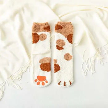 Naujas lady mielas apytikslė moterų koralų aksomo neslidus pilstymo katės letena suaugusiųjų šiltas grindis kojinės
