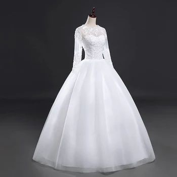 Fansmile 2020 Chalatas De Mariage Princesė Long Sleeve Lace Kamuolys Suknelė Vestuvių Suknelė Užsakymą Vestido De Noiva FMV-578F