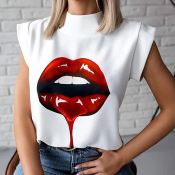 Moterys Lūpas, Akis, Print T Shirt Ladies Atsitiktinis Stovėti Kaklo Tee Viršūnes Trumpas Rankovės Streetwear Vasaros Gėlių Megztinis marškinėliai